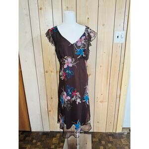 vintage Y2K chocolate brown floral silky cap sleeve midi cottage core sundress